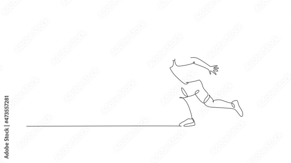Poster animation of one line drawing of energetic man runner sprint run so fast. individual sports, trainin
