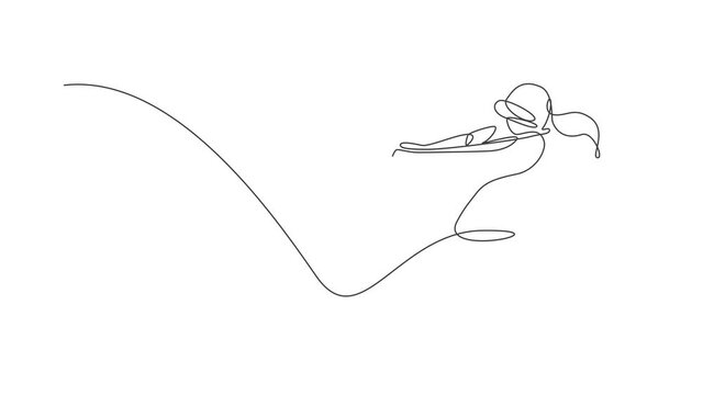 Animated Self Drawing Of Single Continuous Line Draw Young Agile Woman Baseball Player Hit The Ball Seriously. Sport Exercise Concept. Full Length One Line Animation For Baseball Promotion Media.