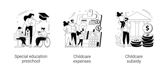 Daycare financial help abstract concept vector illustrations.