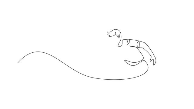Animated self drawing of one continuous line draw young sporty man table tennis player focus to practice. Competitive sport concept. Full length single line animation for ping pong championship poster