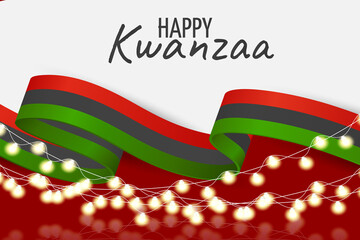Kwanzaa banner. Traditional african american ethnic holiday design concept. Green, red, and black colors ribbon. Vector illustration.