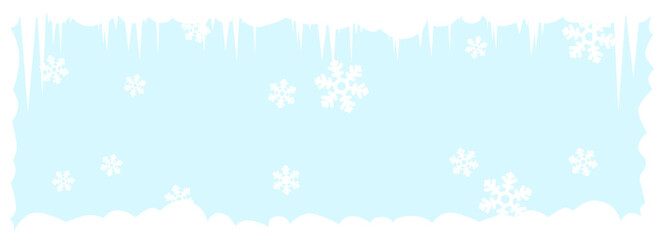 Winter snow and ice and snowflakes blue and white border pattern