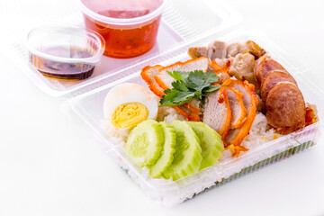 Barbecued red pork in sauce with rice