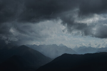 Storm in the valley of the Bolshoy Zelenchuk river, tourist resort of Arkhyz.