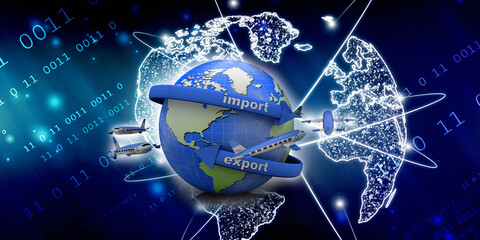 Container export in airplane . 3d illustration
