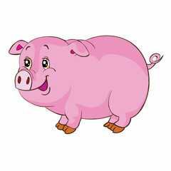 cute pink pig character, cartoon illustration, isolated object on white background, vector,