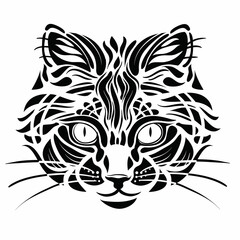 stylized cat head in black color, logo, isolated object on white background, vector illustration,