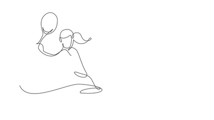 Animated self drawing of one continuous line draw young happy woman tennis player concentrate hit the ball. Competitive sport concept. Full length single line animation for tournament promotion poster