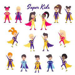 Fototapeta premium Set of children, super kids, superhero kids 