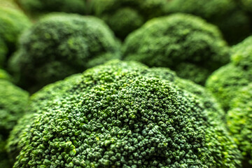 Fresh green broccoli vegetables background closup