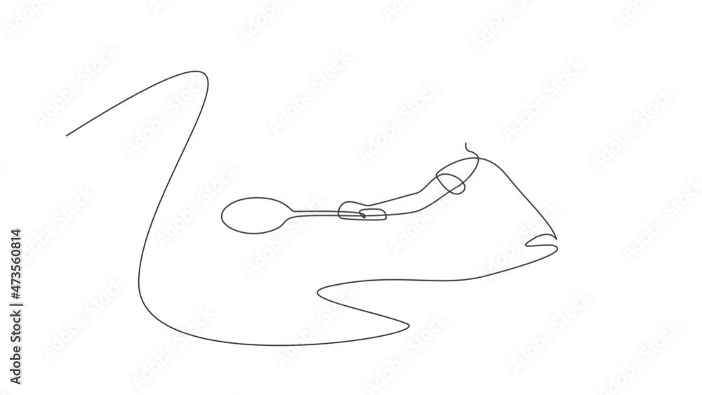 Poster animated self drawing of one continuous line draw young badminton player hit shuttlecock with racket