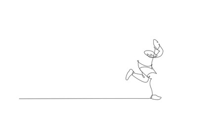 Animated self drawing of continuous line draw young agile rugby player running and holding the ball. Competitive sport concept. Full length one line animation for rugby tournament promotion media.