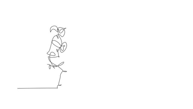 Animated self drawing of continuous line draw young agile rugby player running and holding the ball. Competitive sport concept. Full length one line animation for rugby tournament promotion media.