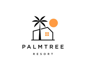 Palm tree resort house logo icon design template flat vector