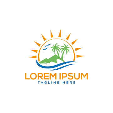 beach sunset palm tree logo design template free vector stock design