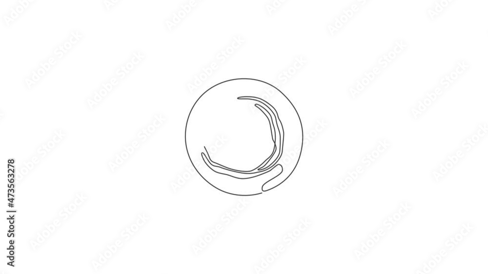 Poster animated self drawing of single continuous line draw stylized sweet pancake from top view logo. embl