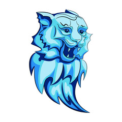 Blue tiger icon made from water or ice. Vector illustration isolated on white background. 