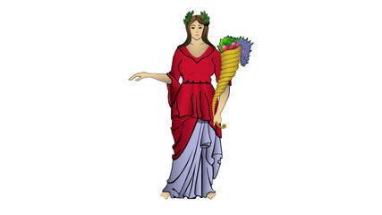Goddess Fortuna posed with laurel crown cradling an cornucopia overflowing with abundance