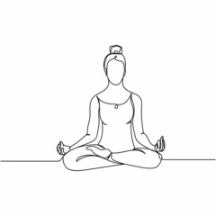 Vector abstract continuous one single simple line drawing icon of yoga instructor woman in silhouette sketch.