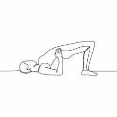 Vector abstract continuous one single simple line drawing icon of charming yoga instructor woman shows pose in silhouette sketch.