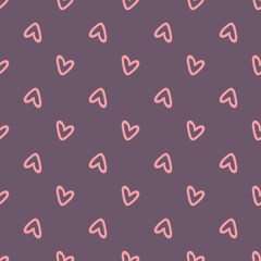 Pink hearts on purple background seamless pattern