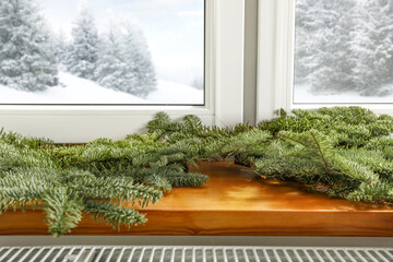 Winter window background and free space for your decoration. 
