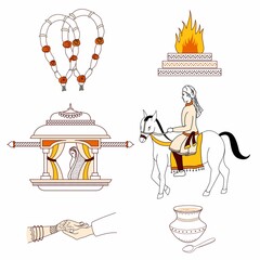 Indian Hindu Wedding Clipart Icon Vector like Ghudchadi Vidai Doli Jaimaal Mandap and Hands etc.