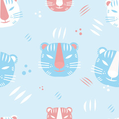 Pattern in honor of the new year of the tiger 2022, in the colors of the transgender flag. Drawing for wrapping paper, postcards, covers