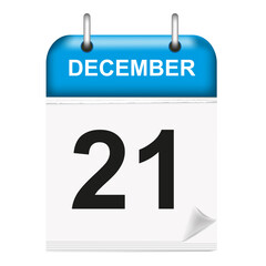 Fototapeta premium December 21st. Calendar icon.Flat style.Month and date.Vector illustration 3D.