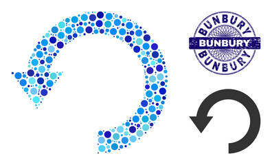 Circle composition rotate down icon and BUNBURY round rubber stamp imitation. Violet stamp seal includes BUNBURY caption inside circle and guilloche decoration.