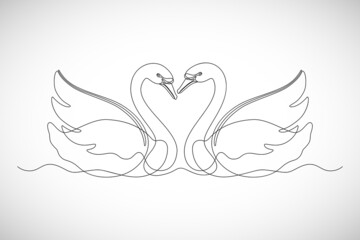 Couple swan one line drawing