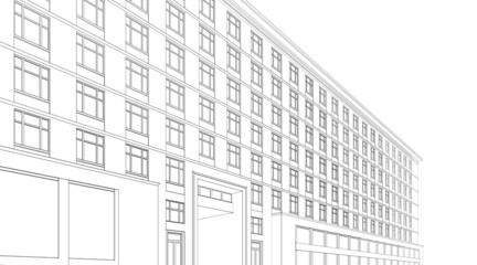 Classic style building architectural 3d drawing
