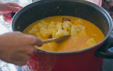 Close up patatas la riojana chorizo 