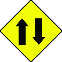 yellow road sign two way traffic