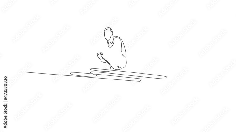 Aufkleber animated self drawing of single continuous line draw young handsome professional gymnast man perform