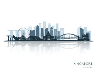 Singapore skyline silhouette with reflection. Landscape Singapore. Vector illustration. - obrazy, fototapety, plakaty