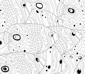 fancy background with jamb of funny fish for your coloring book