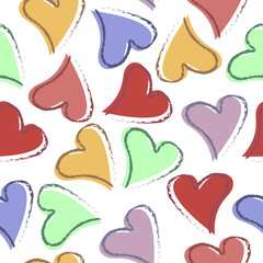 Bright multicolored seamless pattern for Valentine s Day. A pattern with the image of hearts of different colors. A festive pattern for Valentine s Day for a print and festive packaging. Vector