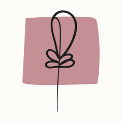 Abstract background image with a square minimalistic shape in muted color and a branch with leaves. Vector illustration for print, internet, postcard, poster, interior, textile.