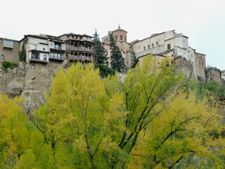 Fototapeta na wymiar Cuenca, Hanging houses, medieval town situated in the middle of 2 ravines, UNESCO world heritage site. Spain.