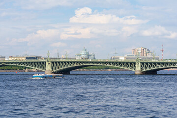 Troitsky Bridge, St.Petersburg, Russia. Neva river on a daylight
