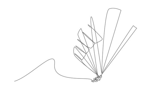 animated self drawing of single continuous line draw young tourist man flying with paragliding parachute on the sky. Extreme vacation holiday sport concept. Full length one line animation illustration