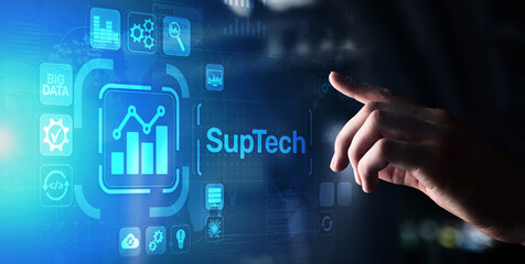 Suptech Regtech Supervisory Regulation technology concept on virtual screen.