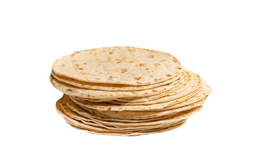 Grilled pitta bread isolated on white background.