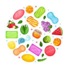 Handmade colorful organic soaps seamless pattern of round shape vector illustration