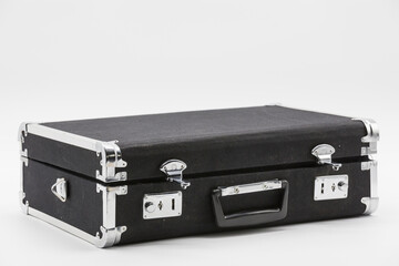Black retro briefcase on white background