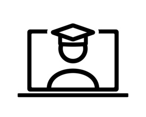 Virtual graduation symbol. Virtual online ceremony icon. E-learning  sign. Illustration vector