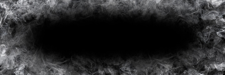 horizontal white smoke on black with oval space for design
