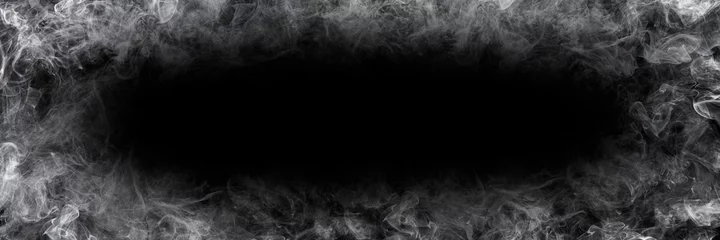 Papier peint Fumée horizontal white smoke on black with oval space for design