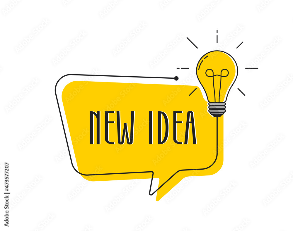 Poster Light bulb banner with speech bubble or quick tips badge. Idea or tooltip concept with lightbulb. Flat style. Vector illustration.